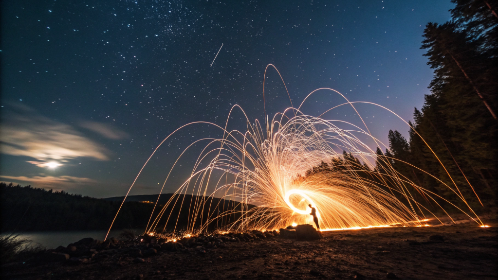 Sparks flying during night